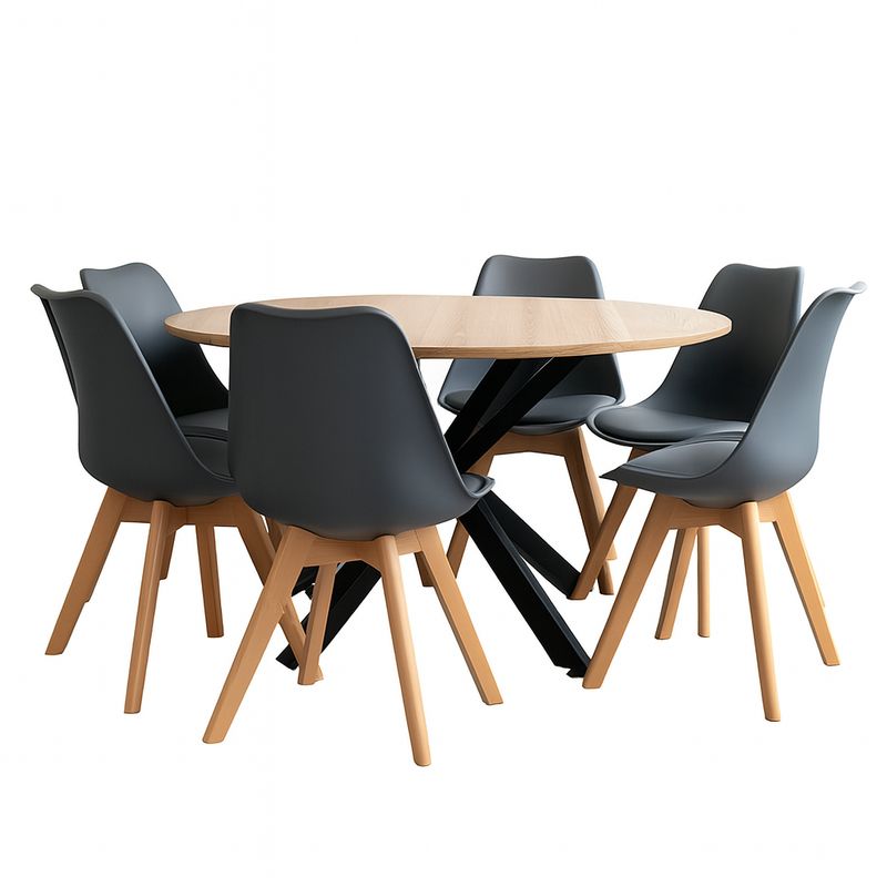 GENERICO - Juego De Comedor Mesa Argo Negra 120cm + 6 Sillas Tulip Grises