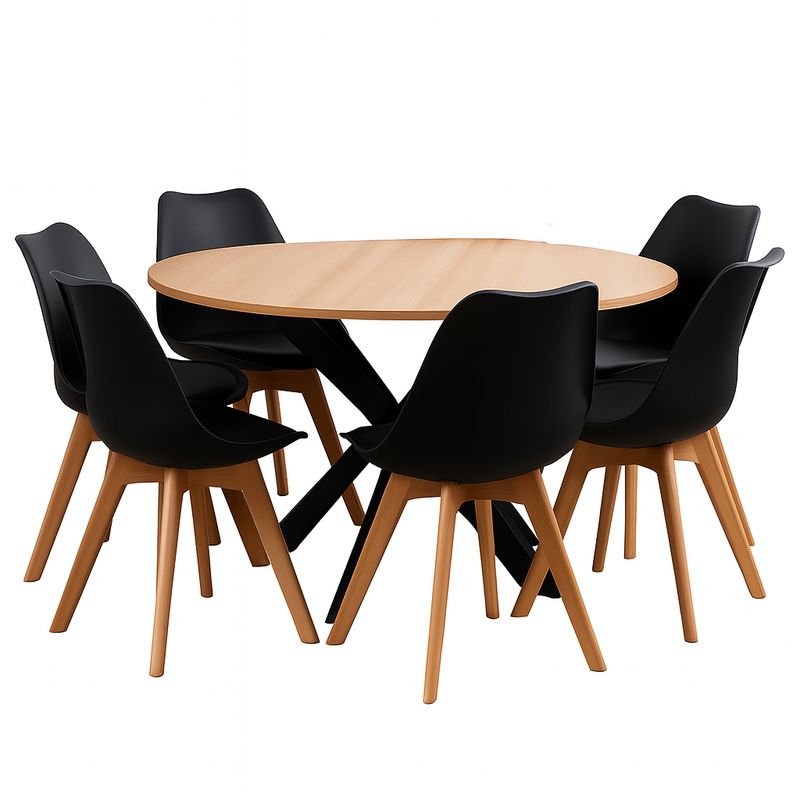 GENERICO - Juego De Comedor Mesa Argo Negra 120cm + 6 Sillas Tulip Negras