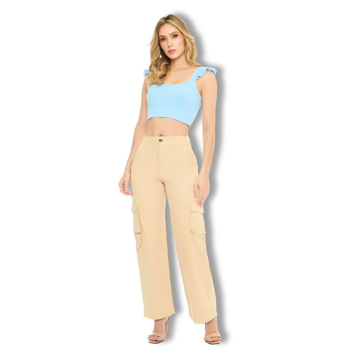 GLUE STAR - Pantalón Cargo Mujer Beige Tiro Alto Colombia – 19863