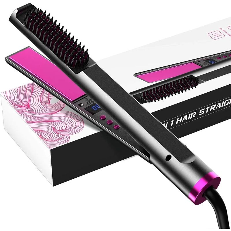 GENERICO - Cepillo Plancha Alisador 3 En 1 Cabello Peine Anti Frizz Rosa - 262191