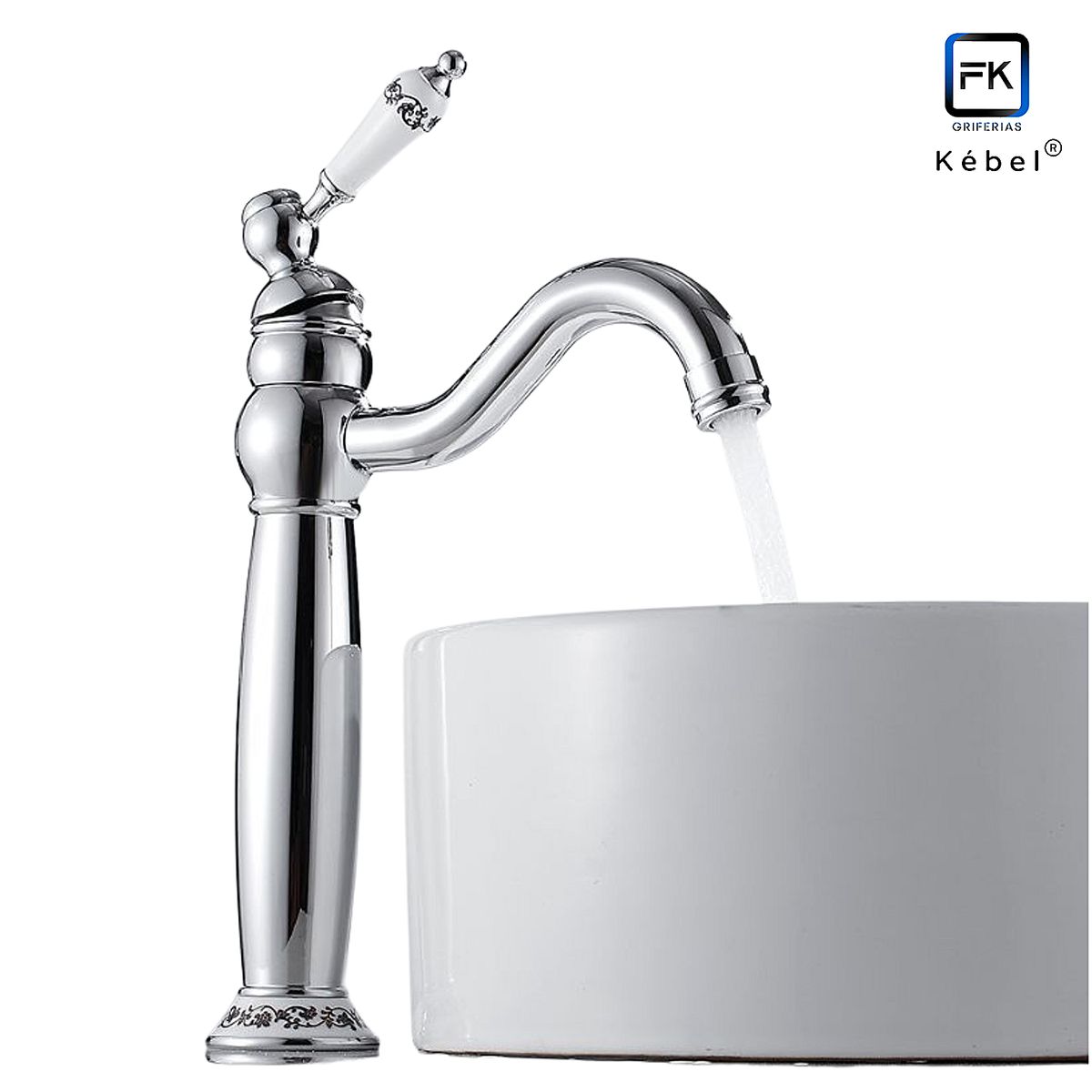 GENERICO - Llave Monomando Vanitorio Alta Vintage Chrome Ceramic Kébel FK