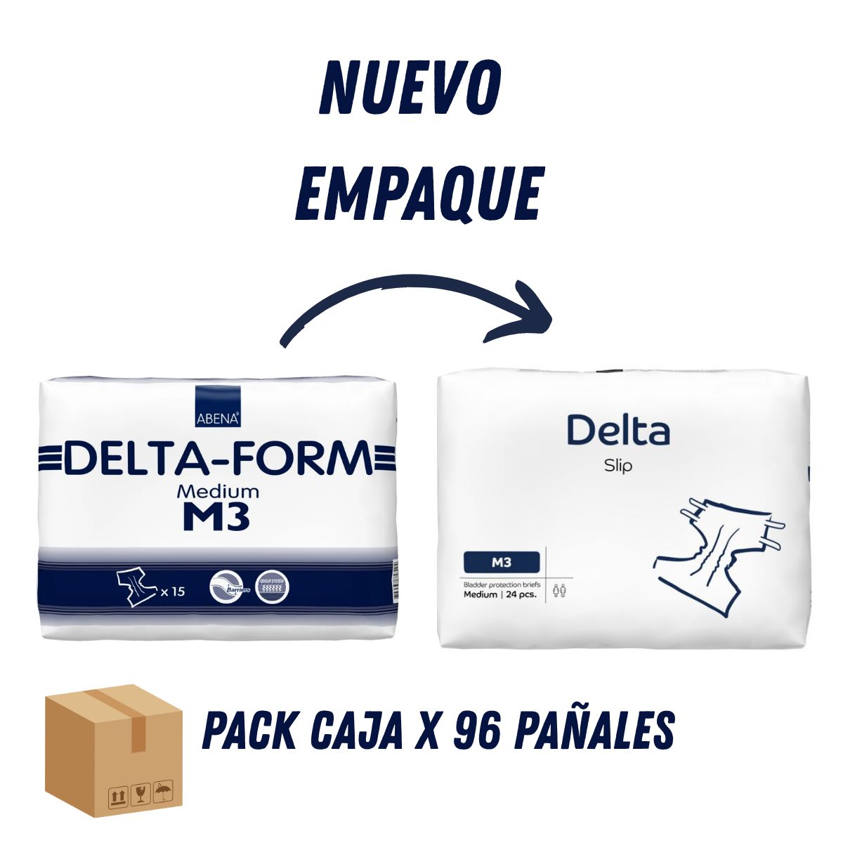 ABENA - Caja Pañales Adultos anatómicos ABENA Delta Slip M3 - 96 pañales