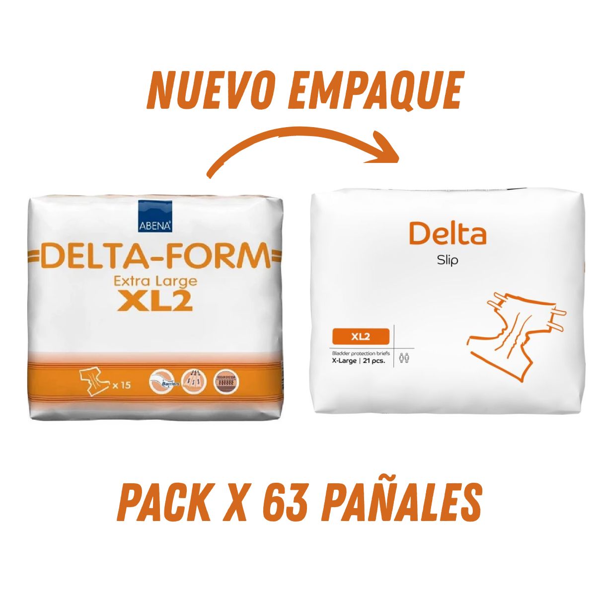 ABENA - Pack x 3 Bolsas Pañales adultos Abena DELTA SLIP Extra grande 63 unid
