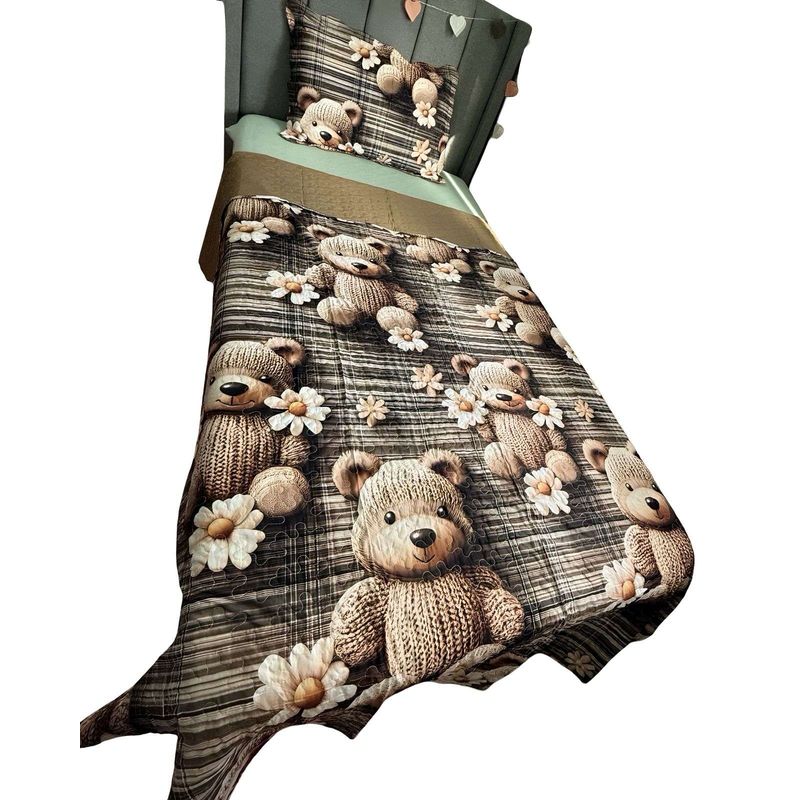 GENERICO - CUBRECAMA QUILT PRIMAVERA VERANO INFANTIL OSO CAFÉ
