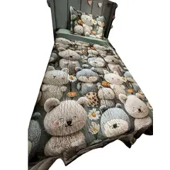 GENERICO - CUBRECAMA QUILT PRIMAVERA VERANO INFANTIL OSO VERDE