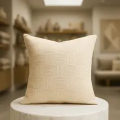 ARMONIA - Funda de cojín beige tribal 45x45 algodón suave 694