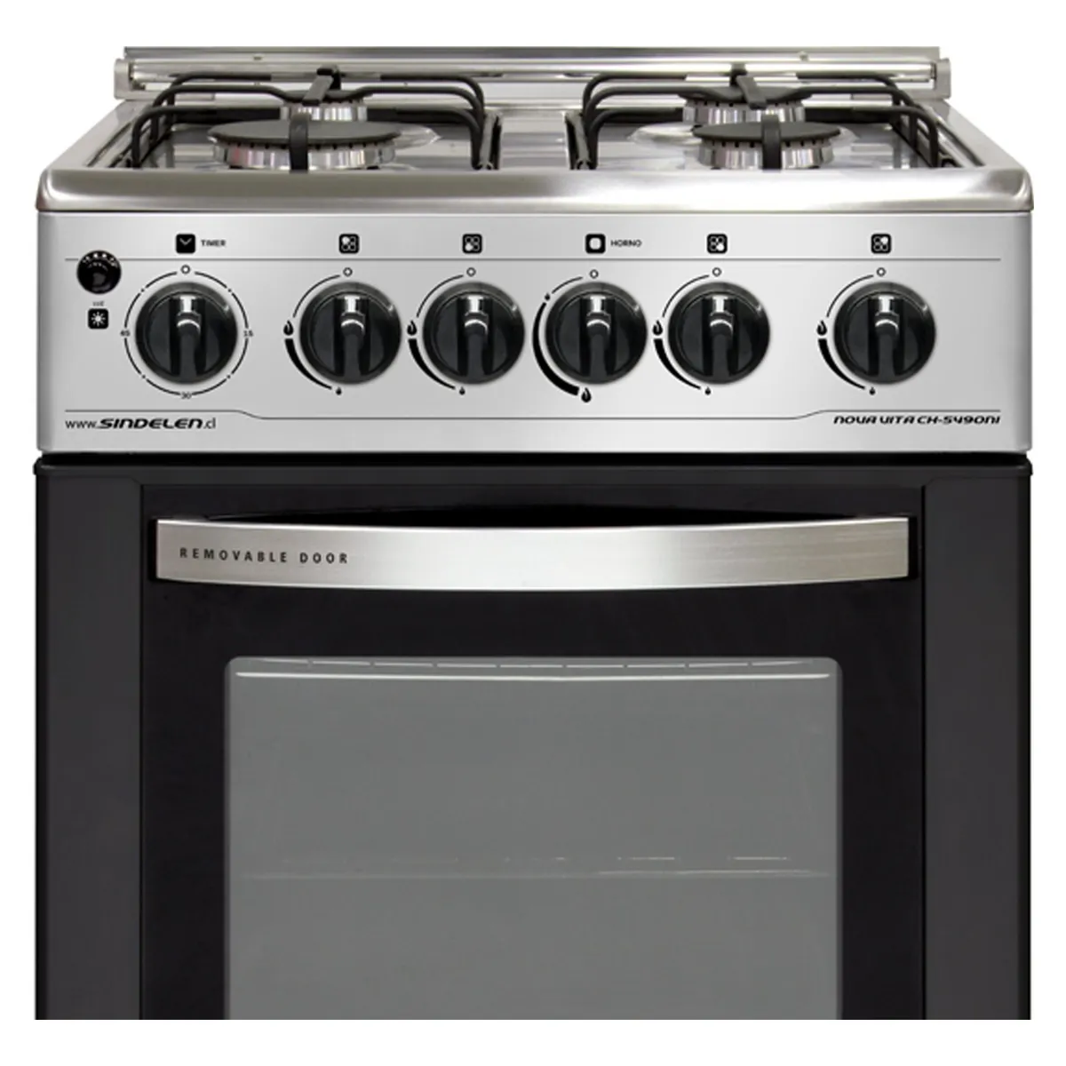 SINDELEN - Cocina Gas 4 Quemadores Horno de 54Lt CH-5490NI 50 CM Sindelen