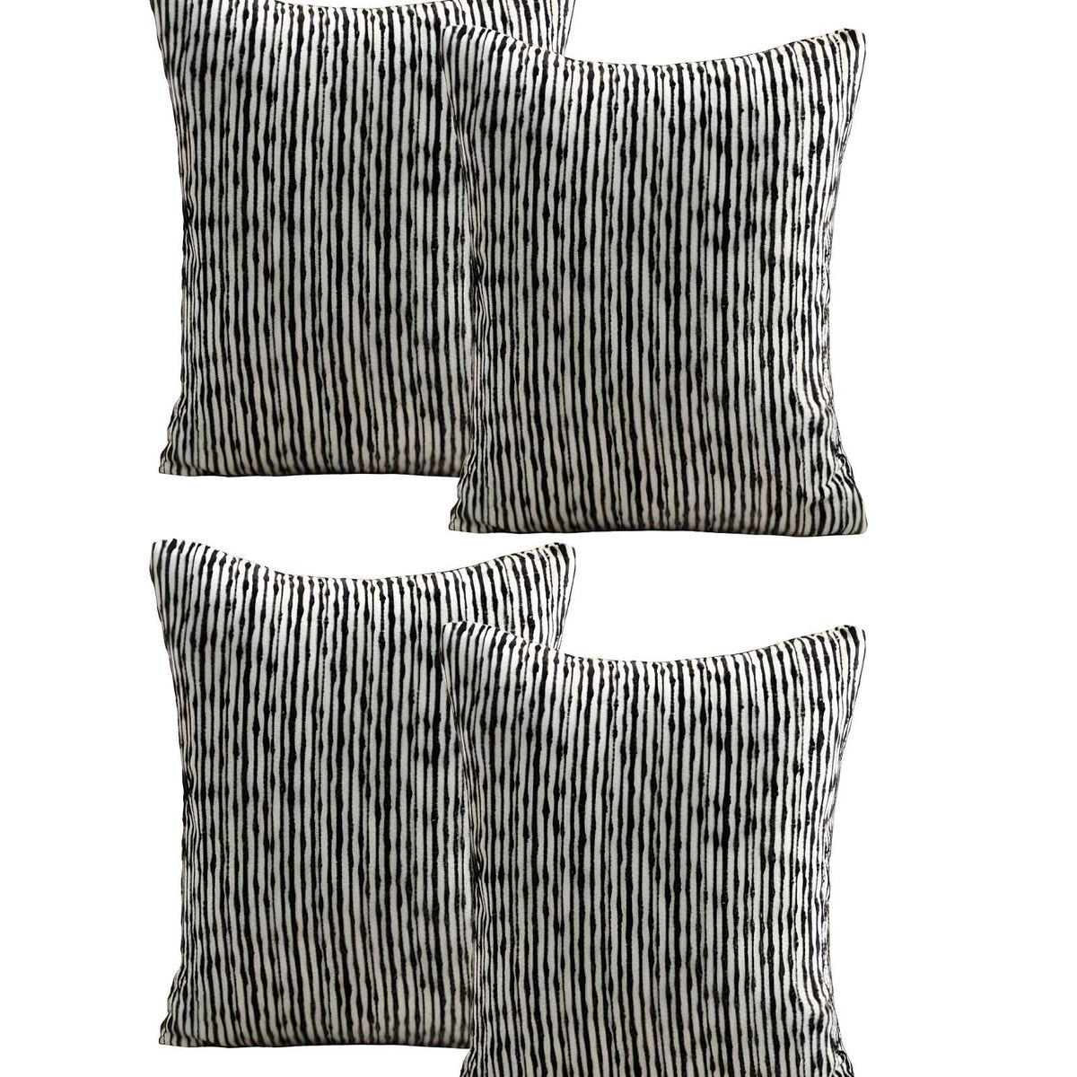 GENERICO - PACK DE 4 FUNDAS DE COJIN CHENILLE LINEA NEGRO