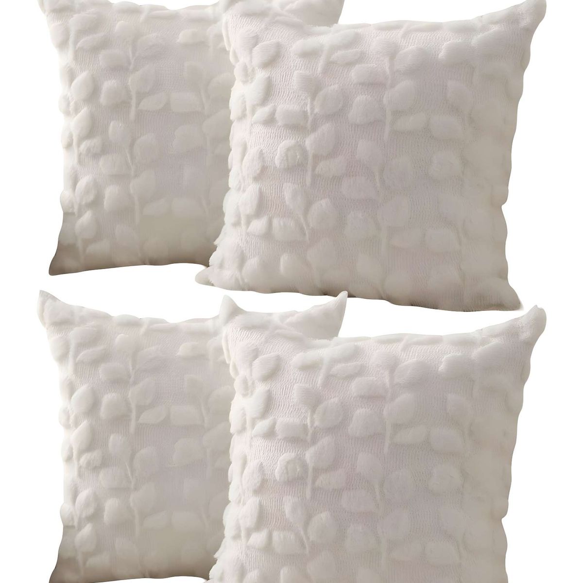 GENERICO - PACK DE 4 FUNDAS PELUDA DISEÑO HOJAS BLANCO