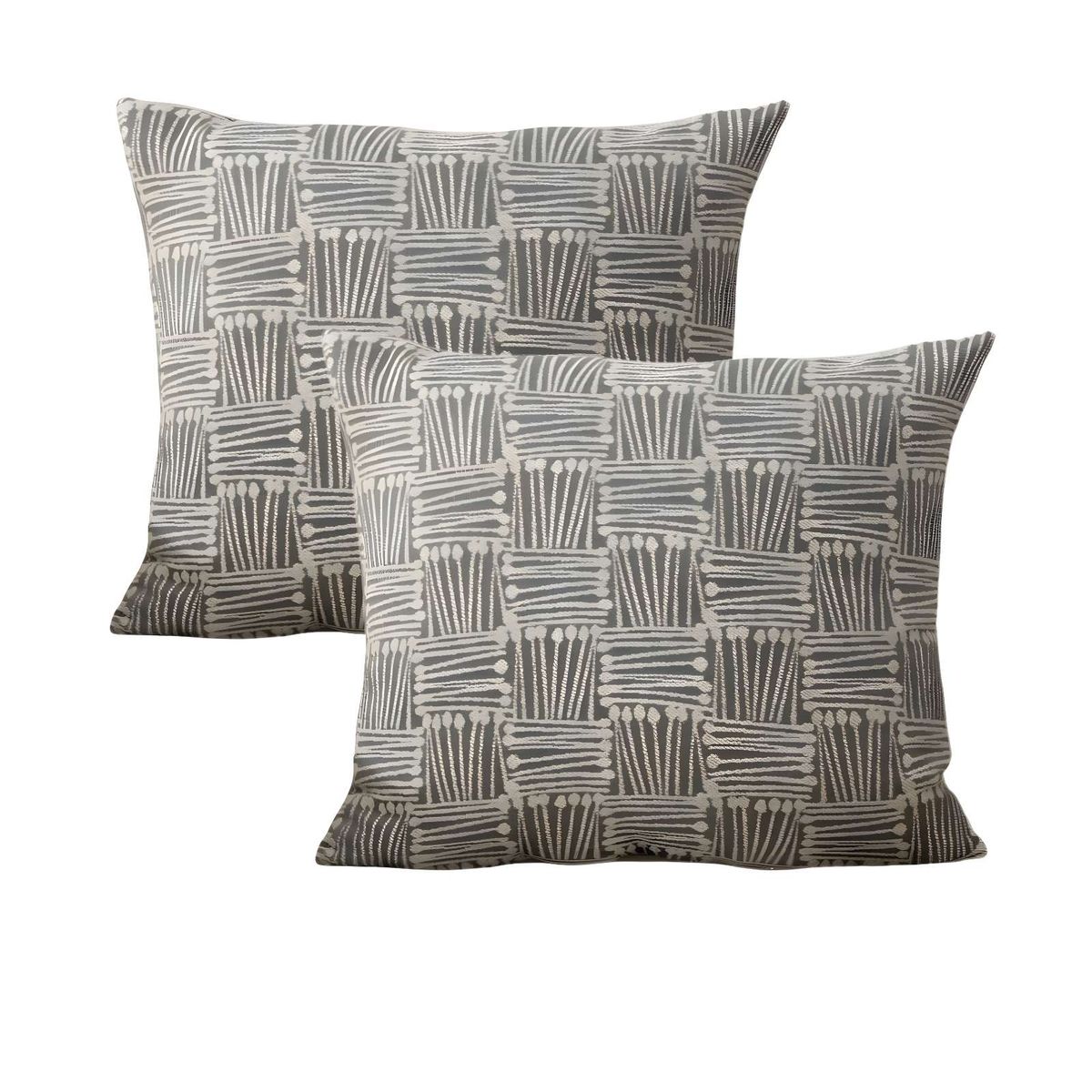 GENERICO - JUEGO DE 2 FUNDAS DE COJIN CUADROS GRIS