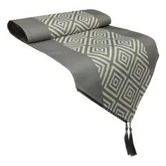NICE - Camino de Mesa Rectangular Lino Gris Rombos 180x38 cm