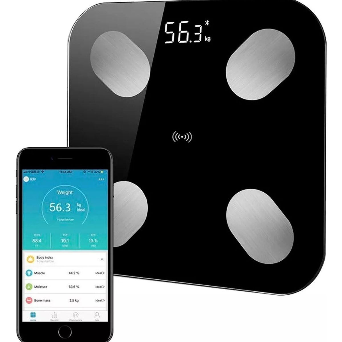 GENERICO - Bascula Pesa Genérica Vidrio 180kg Inteligente Con Bluetooth Digital Negro