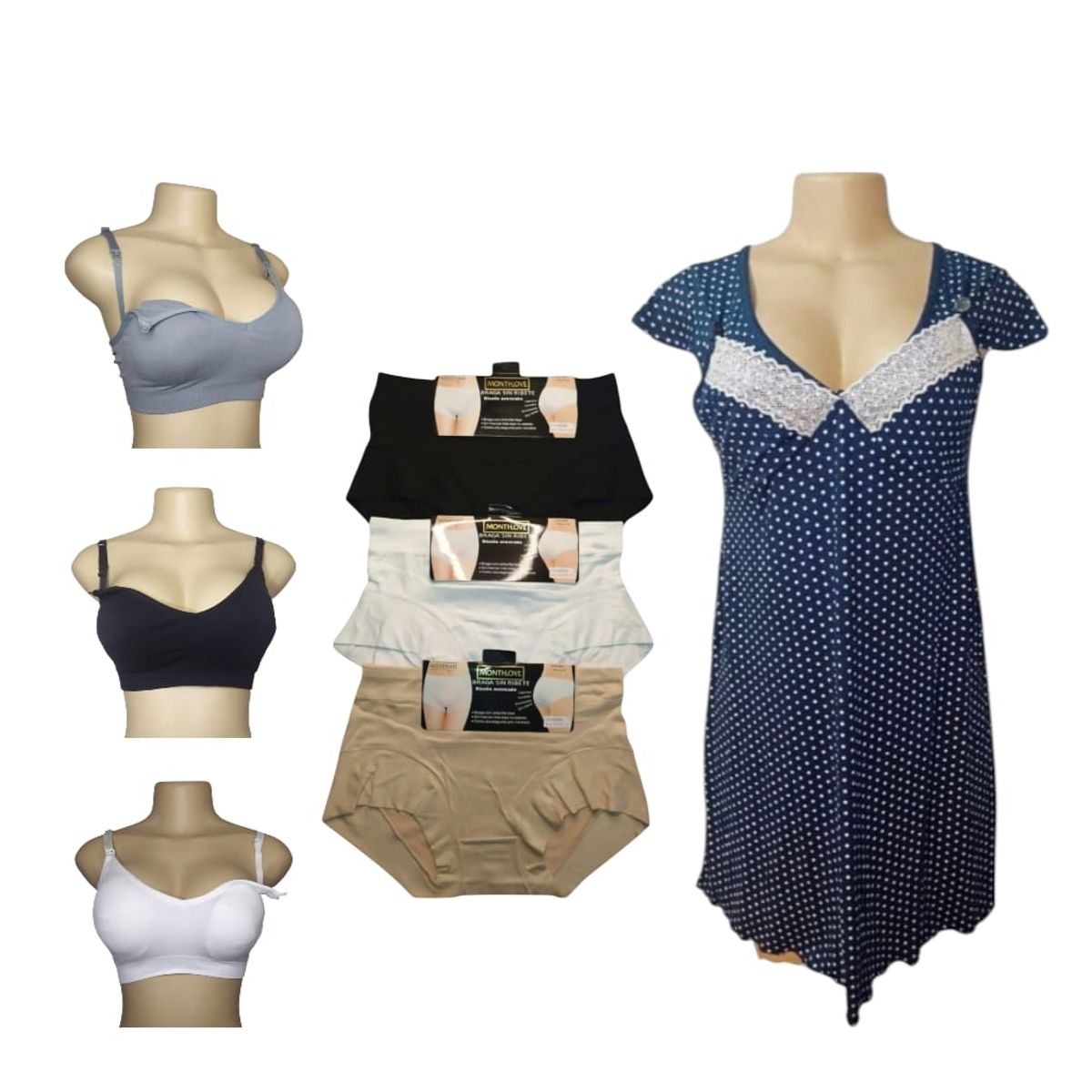 MEDIA LUNA - Kit maternal camisón sostenes lactancia calzones