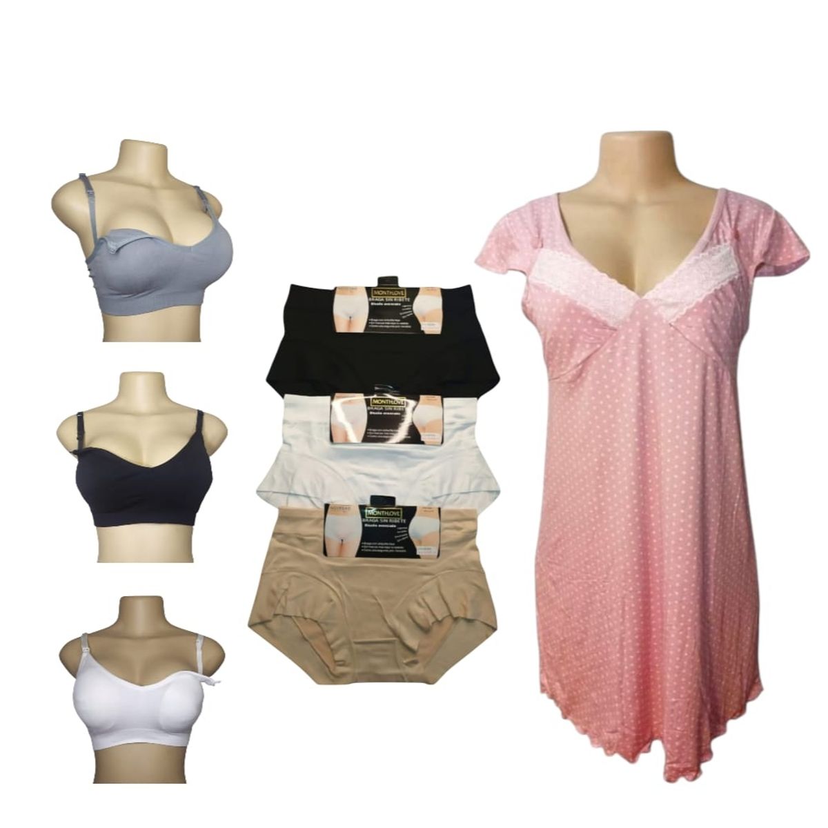 MEDIA LUNA - Kit maternal camisón sostenes lactancia calzones