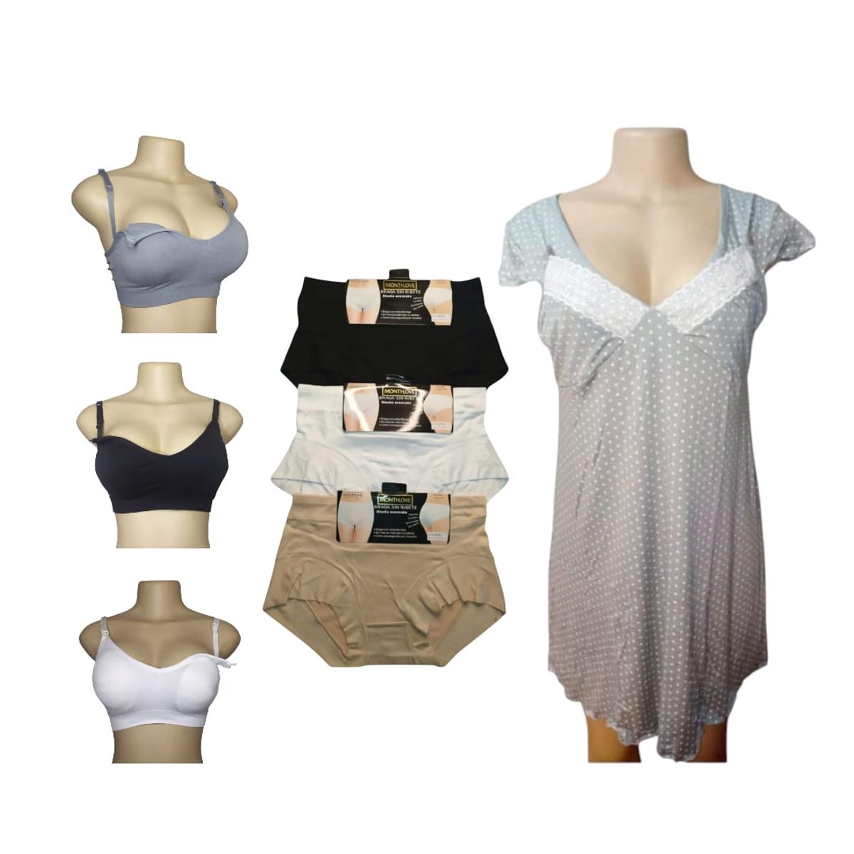 MEDIA LUNA - Kit maternal camisón sostenes lactancia calzones