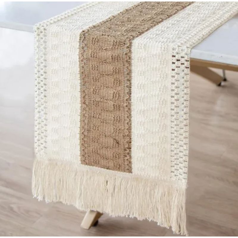 GENERICO - Camino de Mesa Boho Yute Beige 180x30 cm