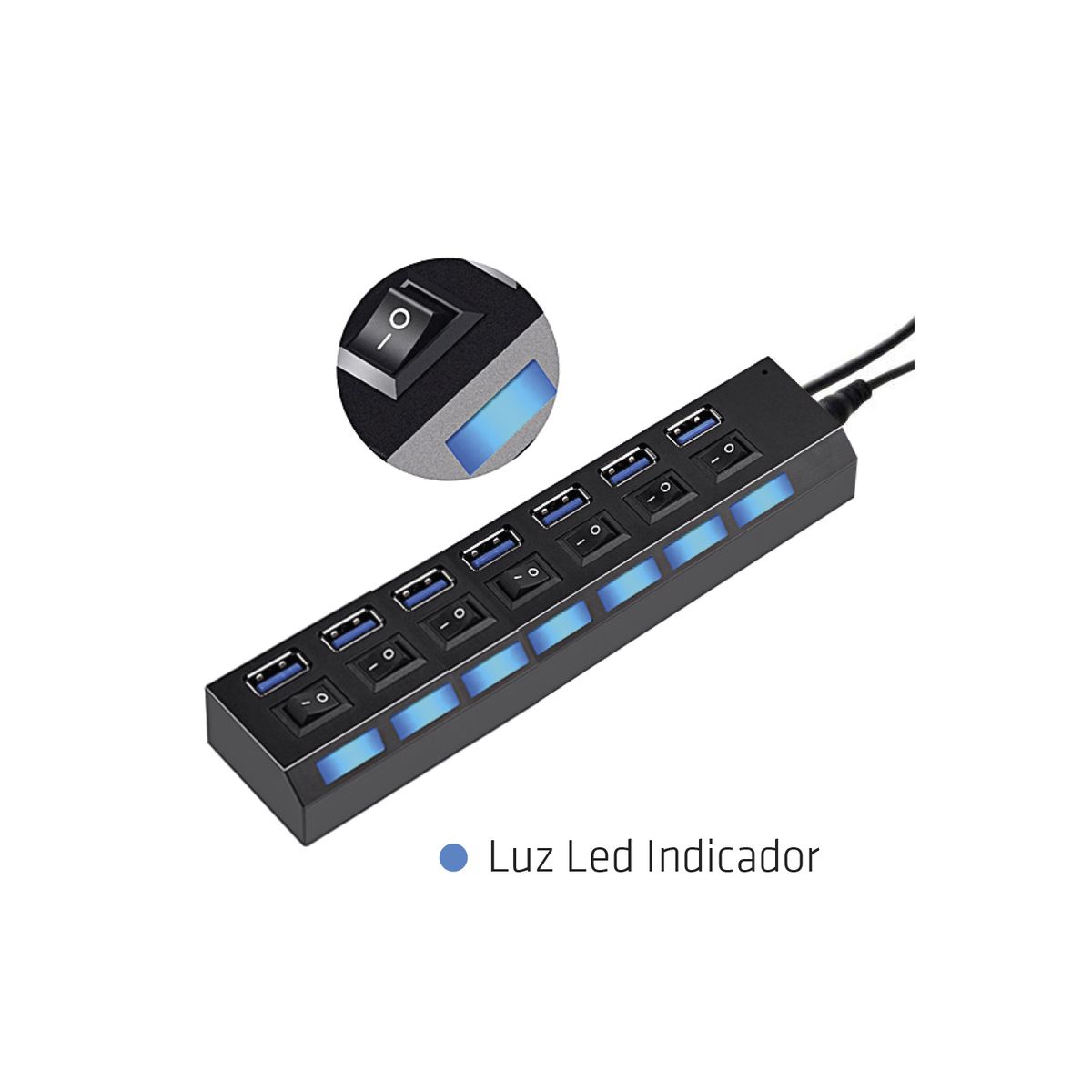 TECNOLAB - Hub 3.0 Usb 7 Puertos Con Interruptores Independientes - PS