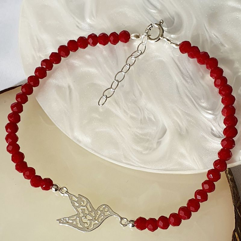 GENERICO - Pulsera Roja Colibri de Plata 925 con Cristales