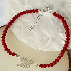 GENERICO - Pulsera Roja Colibri de Plata 925 con Cristales