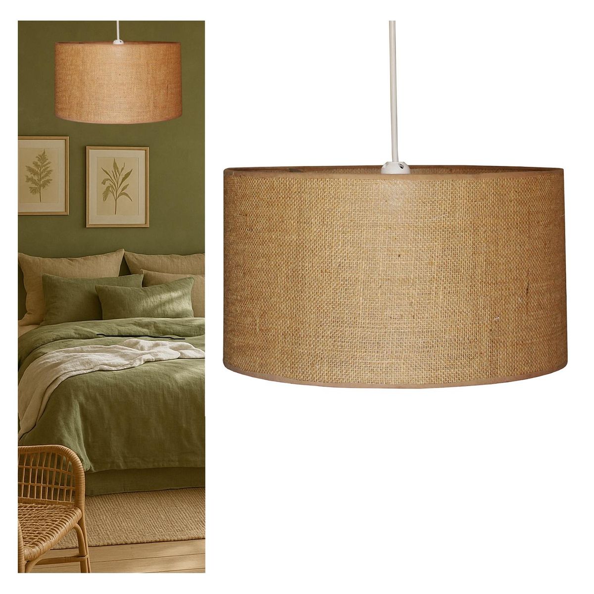 CAROLD STEVENS - Lámpara Colgante Tambor Arpillera.