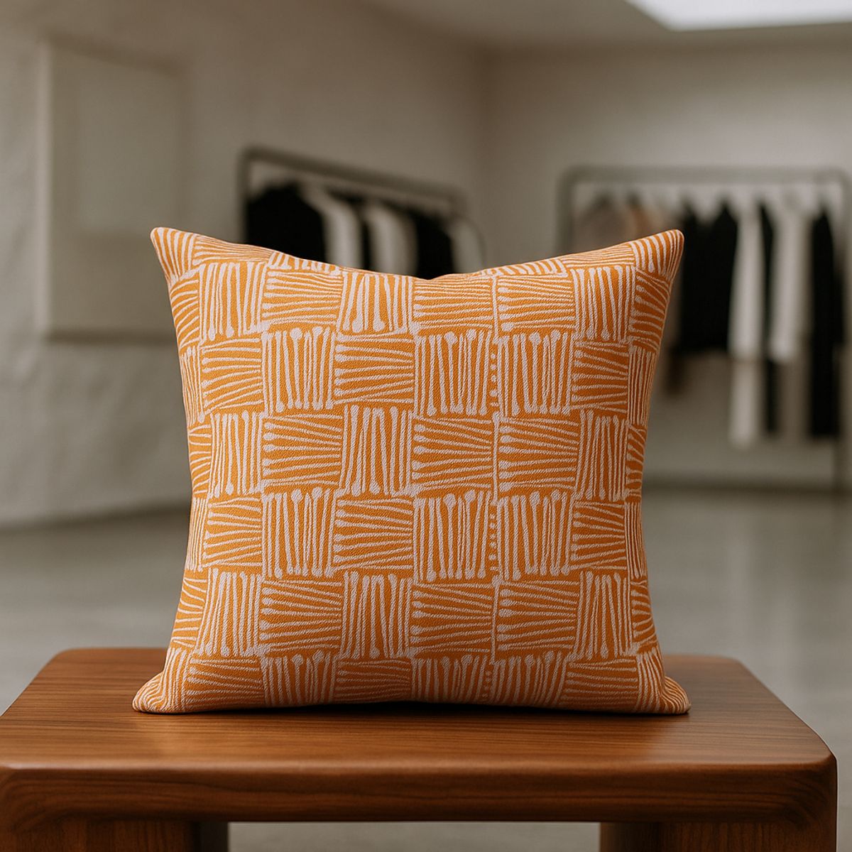 ARMONIA - Funda de cojín naranjo 45x45 tribal para living Chile 694