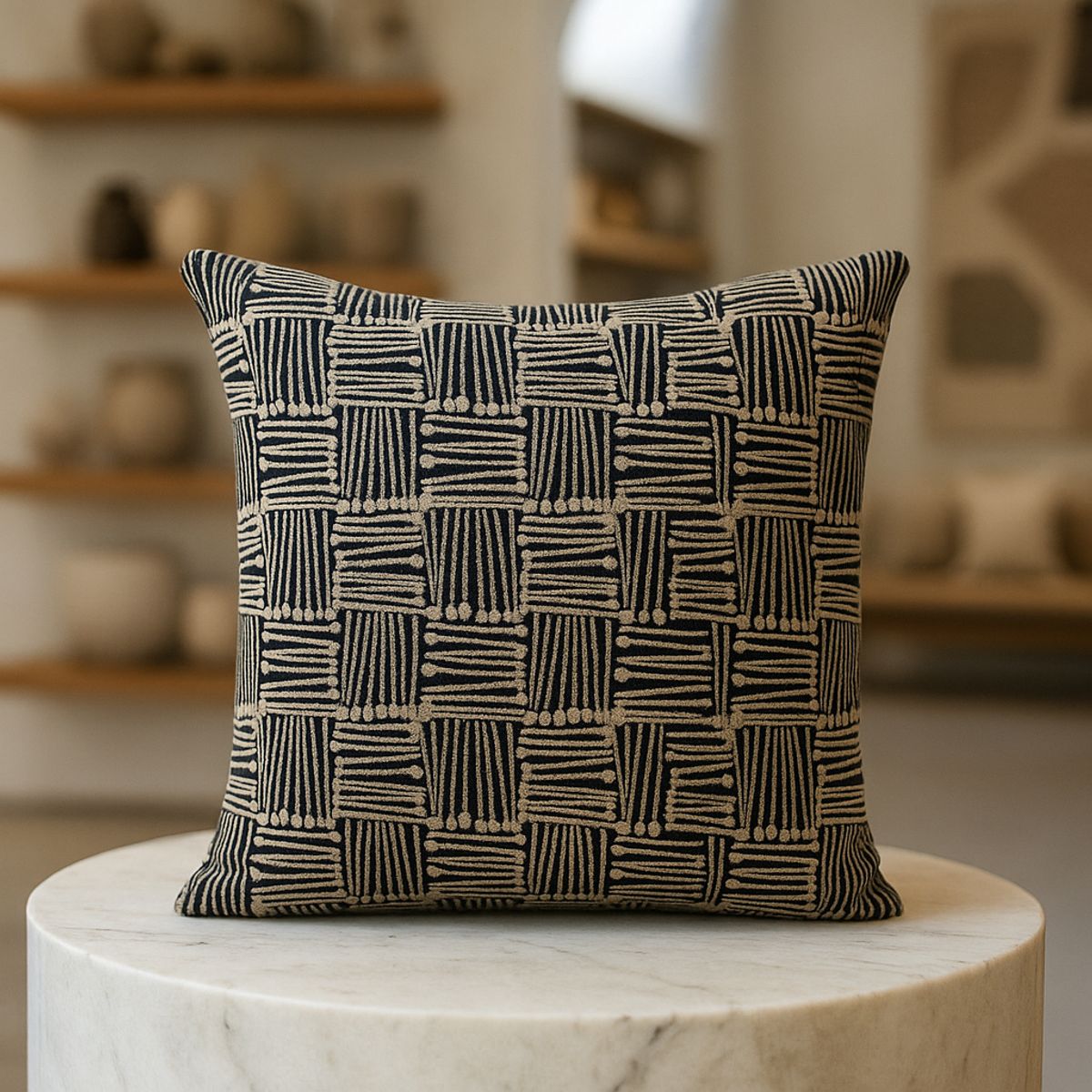 ARMONIA - Funda de cojín tribal negro 45x45 algodón suave 694