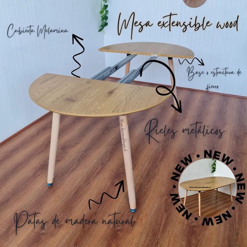 GENERICO - Mesa extensible wood de 100cm hasta 180cm