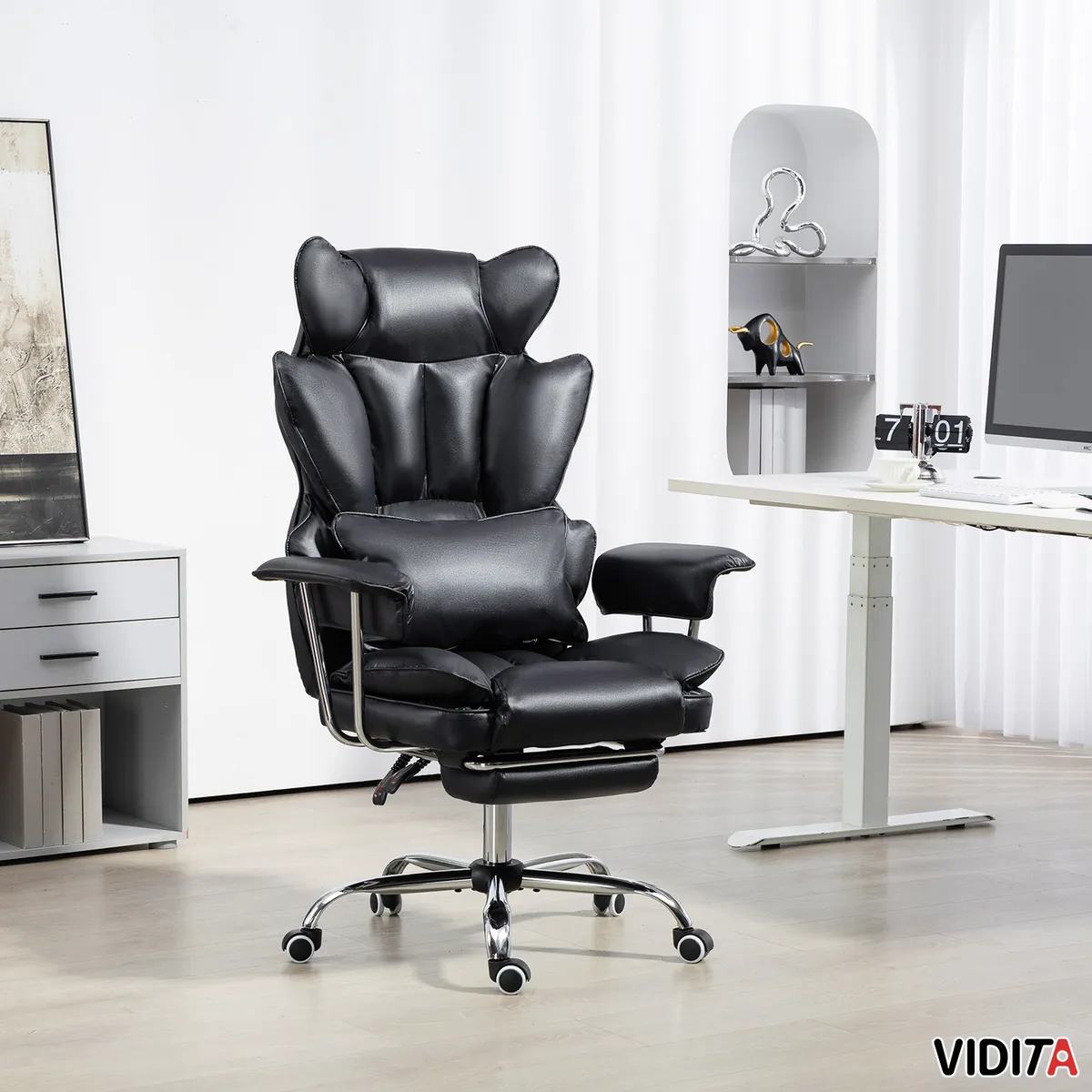 VIDITA - Silla Escritorio Ejecutiva Emilio Premium+ Oficina Ergonomica Pu Negro
