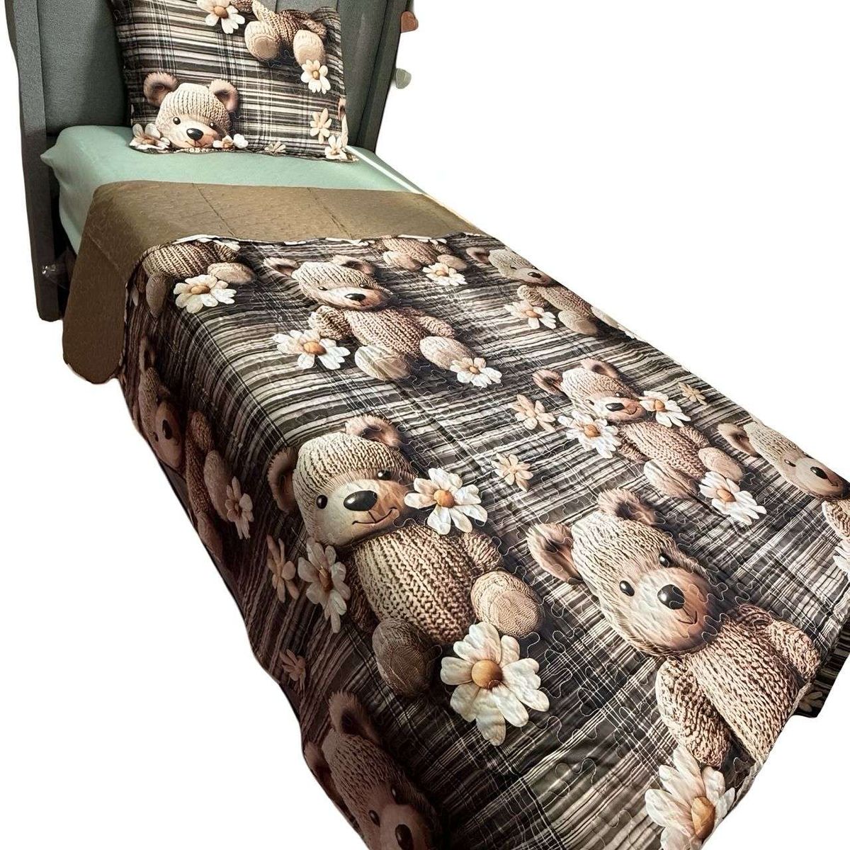GENERICO - CUBRECAMA QUILT DE VERANO NIÑA NIÑO INFANTIL OSO CAFÉ