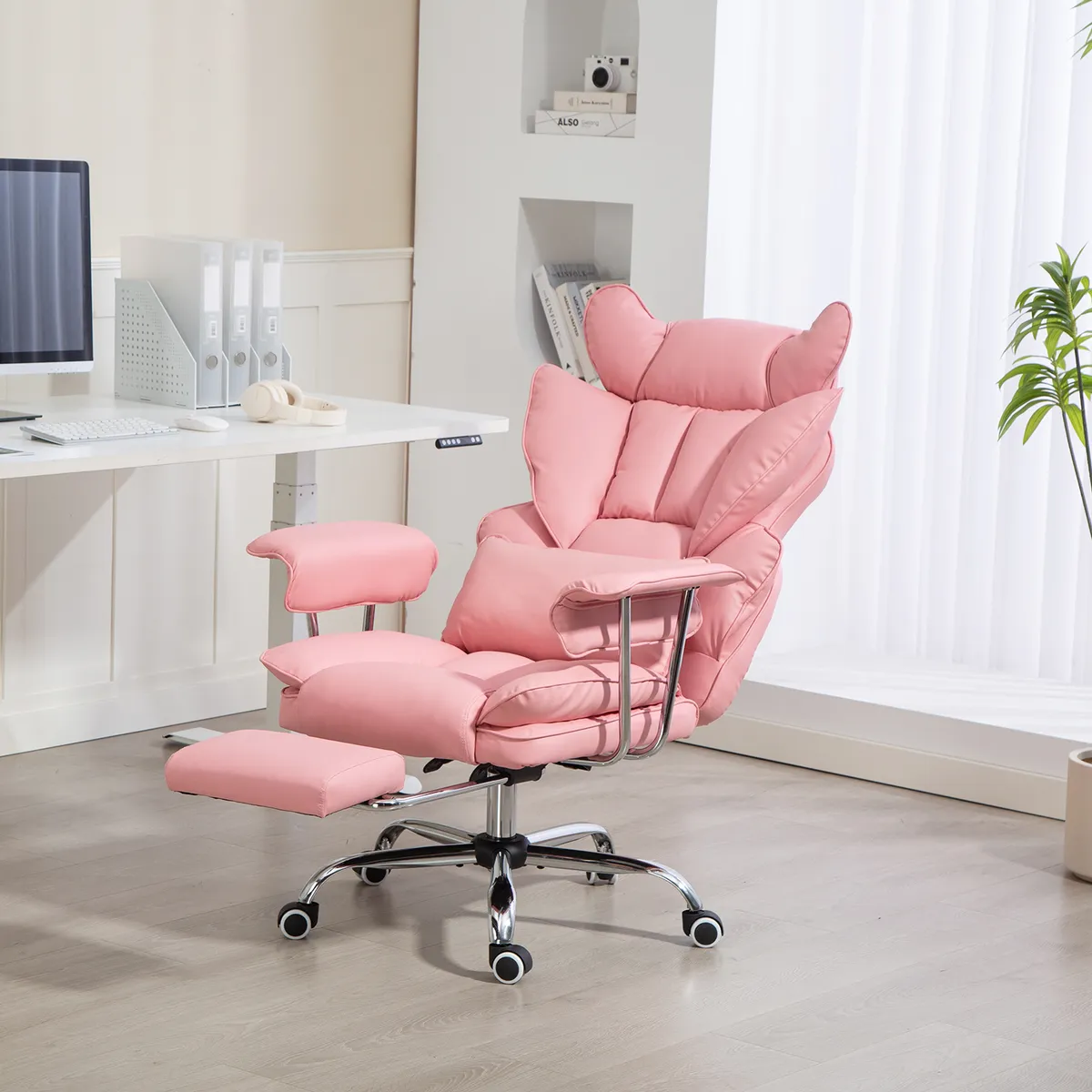 VIDITA - Silla Escritorio Ejecutiva Emilio Premium+ Oficina Ergonomica Pu Rosa