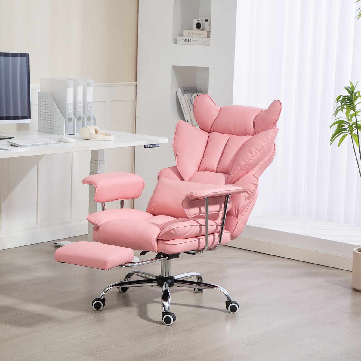 VIDITA - Silla Escritorio Ejecutiva Emilio Premium+ Oficina Ergonomica Pu Rosa
