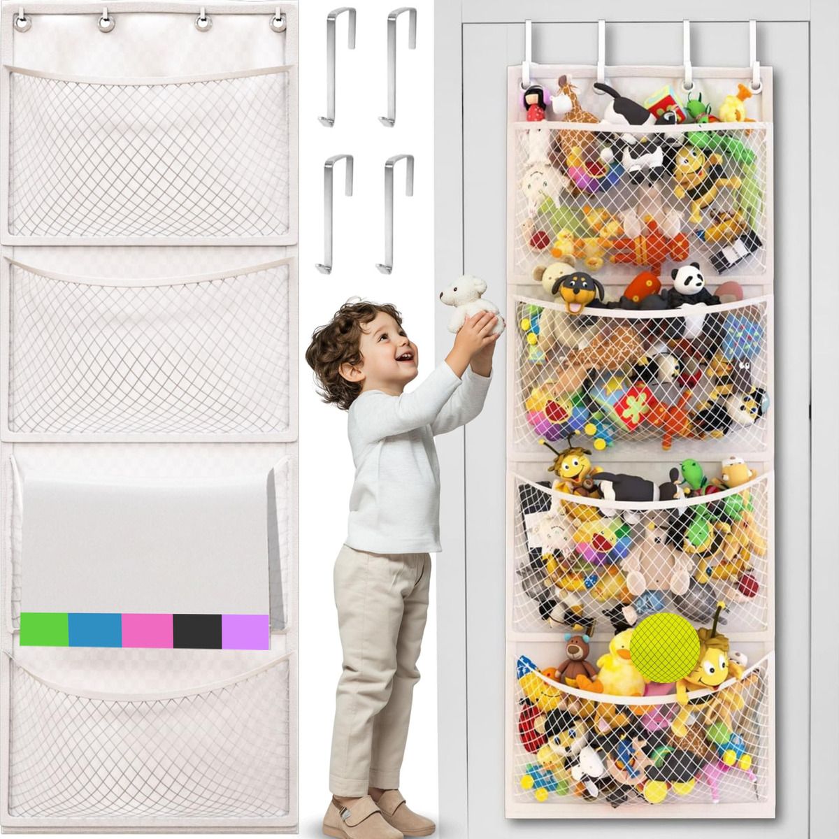 GENERICO - Organizador Grande Para Juguetes De Peluche Sobre Puerta-Blanco