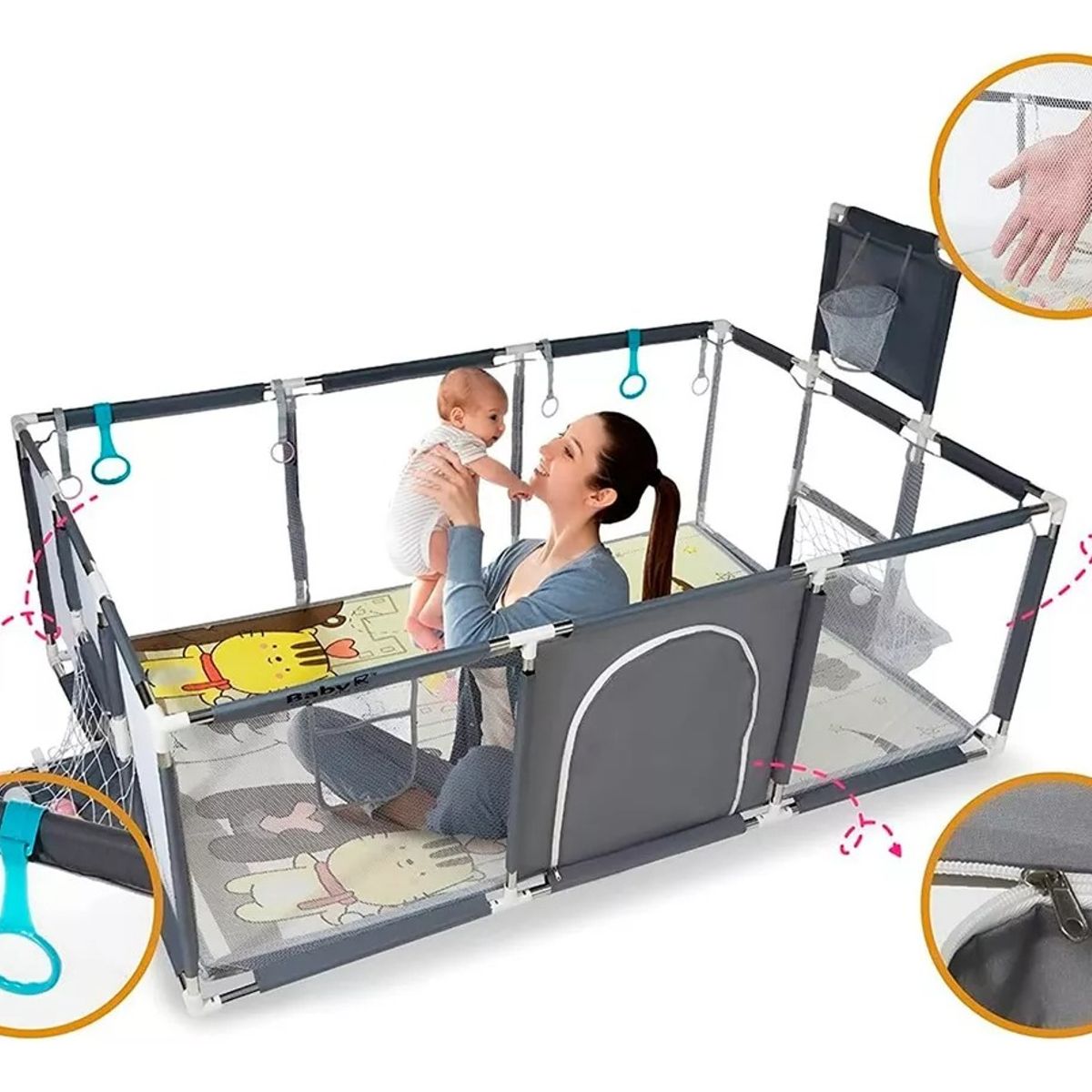 GENERICO - Corral de Seguridad Para Bebes Rectangular gris 180x120