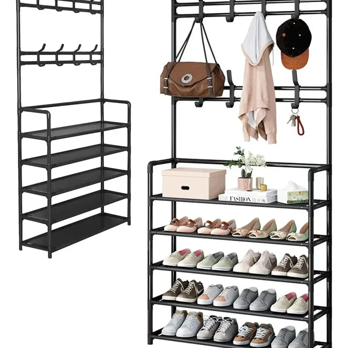 EVERSO - Zapatero 5 Niveles Perchero Acero Metálico Organizador 2 En1-5niveles