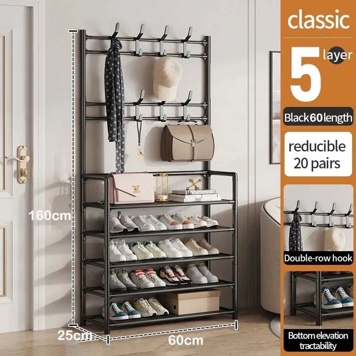 EVERSO - Zapatero 5 Niveles Perchero Acero Metálico Organizador 2 En1-5niveles