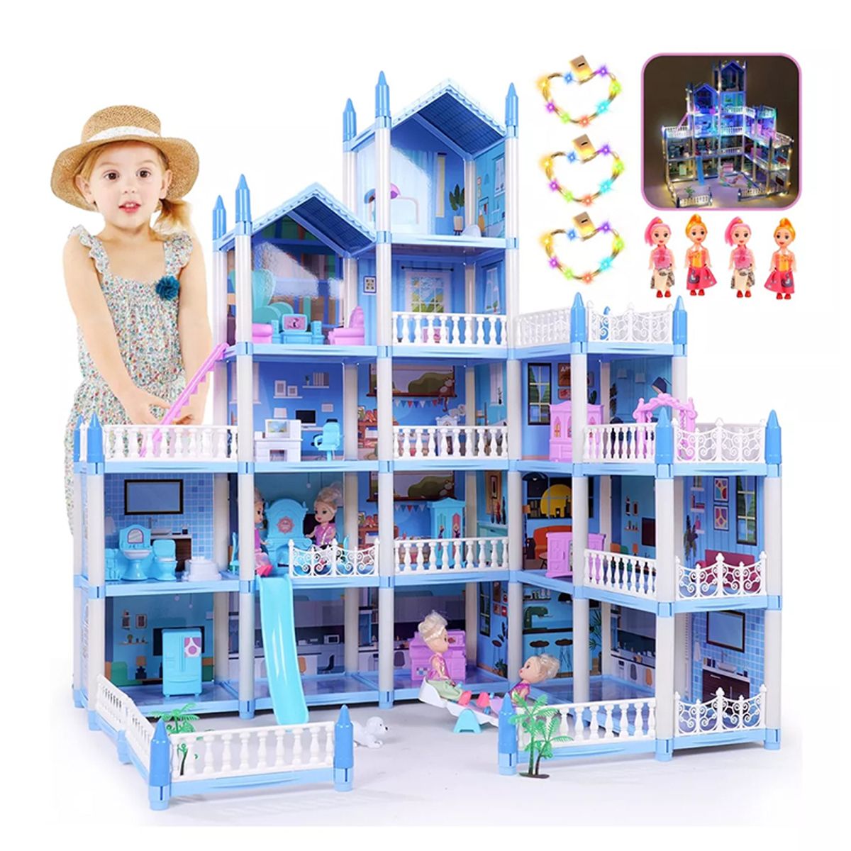 EDWINAYY - Casa De Mu?ecas Castillo De Princesa Con Muebles Con Led