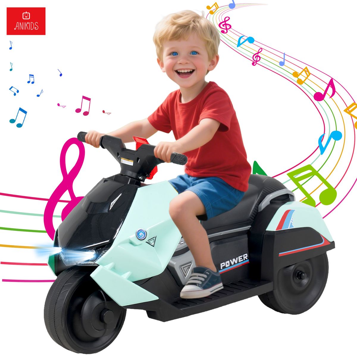 ANIKIDS - Moto A Batería Infantil 6V Con 3 Ruedas Multifuncional Agua