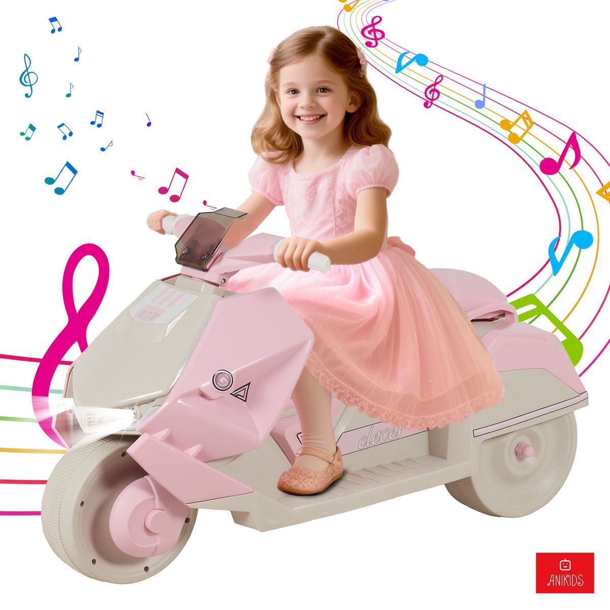 ANIKIDS - Moto A Batería Infantil 6V Con 3 Ruedas Multifuncional Rosa