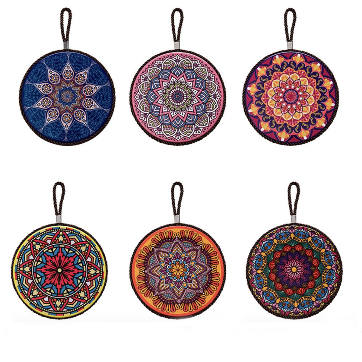 PUREPOWER - 6 Piezas Posavasos Bohemios Cerámica Corcho, Diám 6.61 Pulg - Vintage