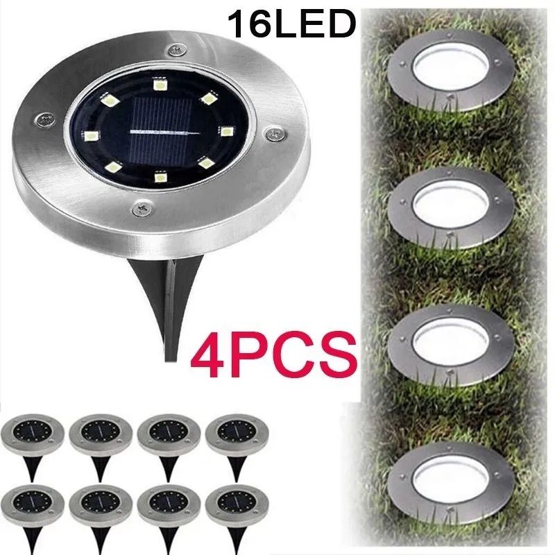 GENERICO - Pack 4 Focos Solares Jardín Estaca De 8 Led Tipo Embutido Estructura