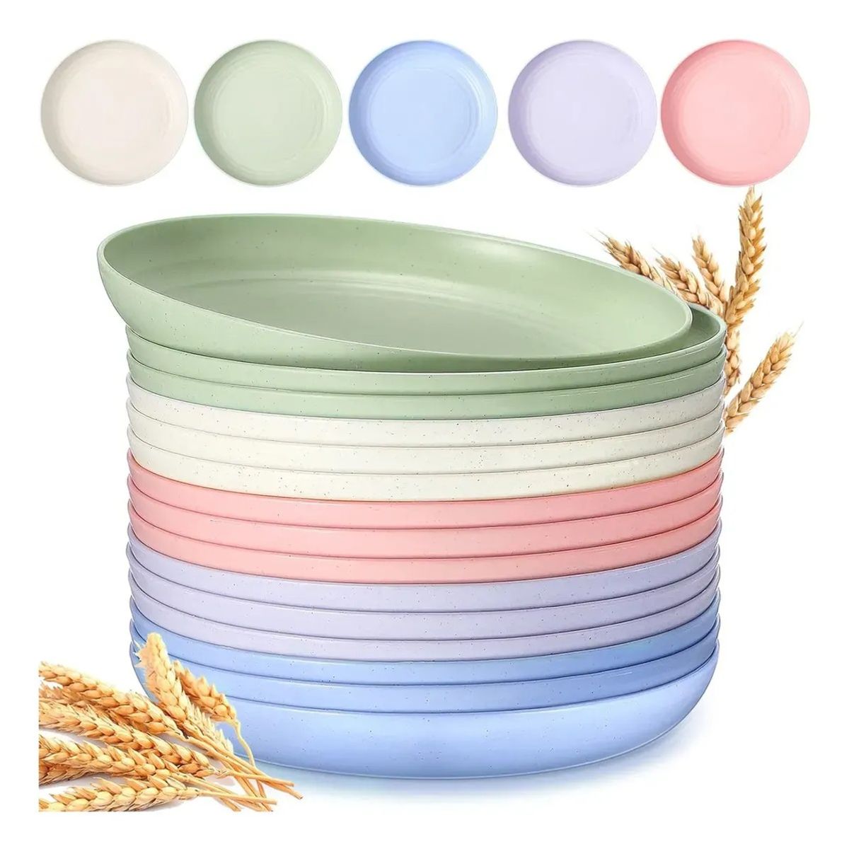 KUANGYE - Pack 15 Platos Plásticos Reutilizable Colores Surtidos 22cm