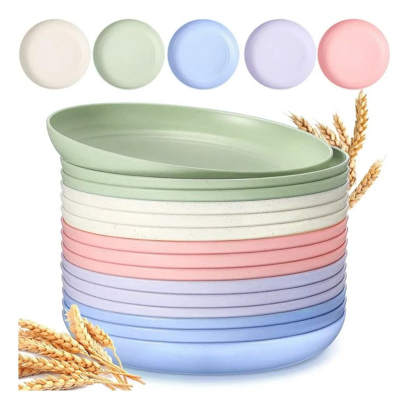 KUANGYE - Pack 15 Platos Plásticos Reutilizable Colores Surtidos 22cm