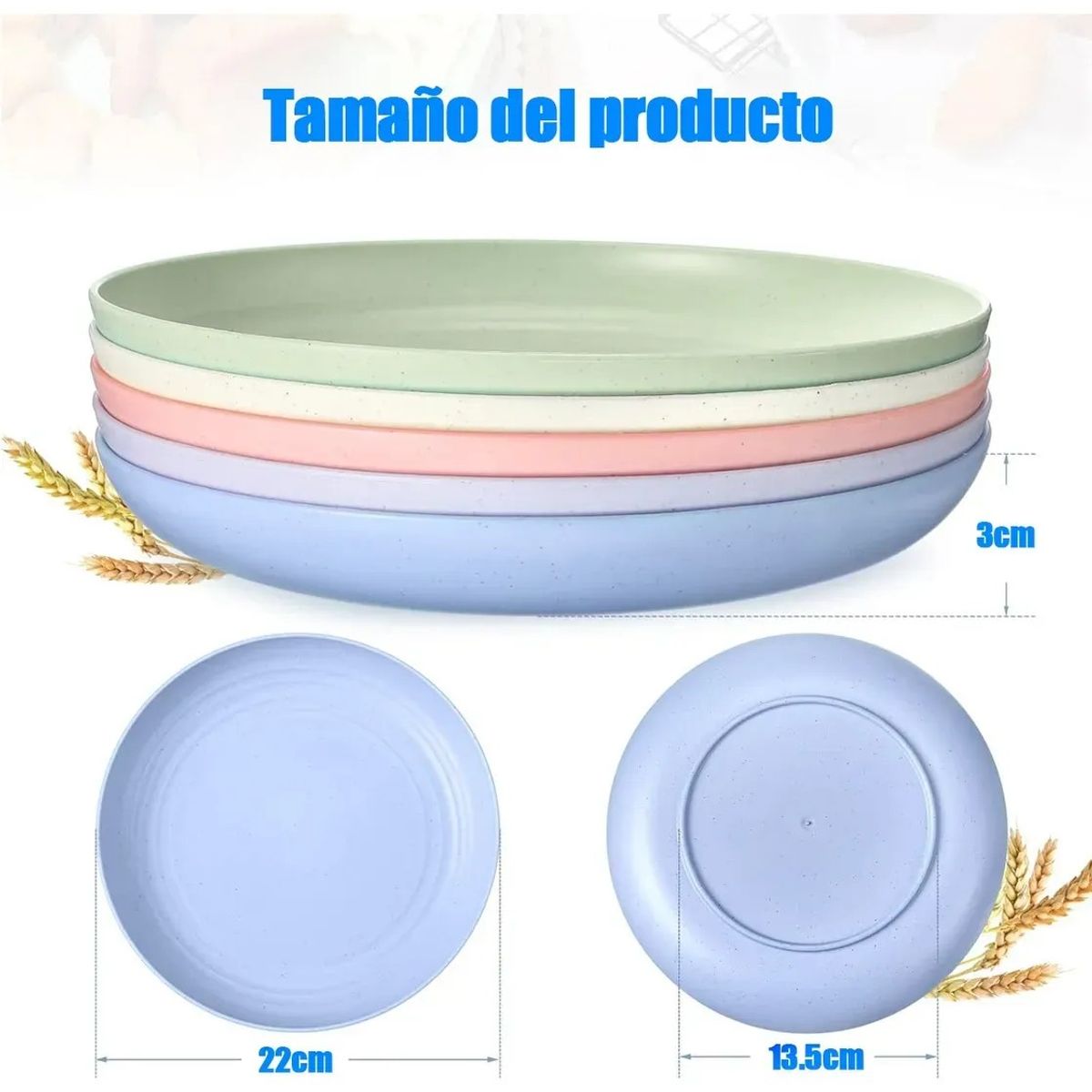 KUANGYE - Pack 15 Platos Plásticos Reutilizable Colores Surtidos 22cm