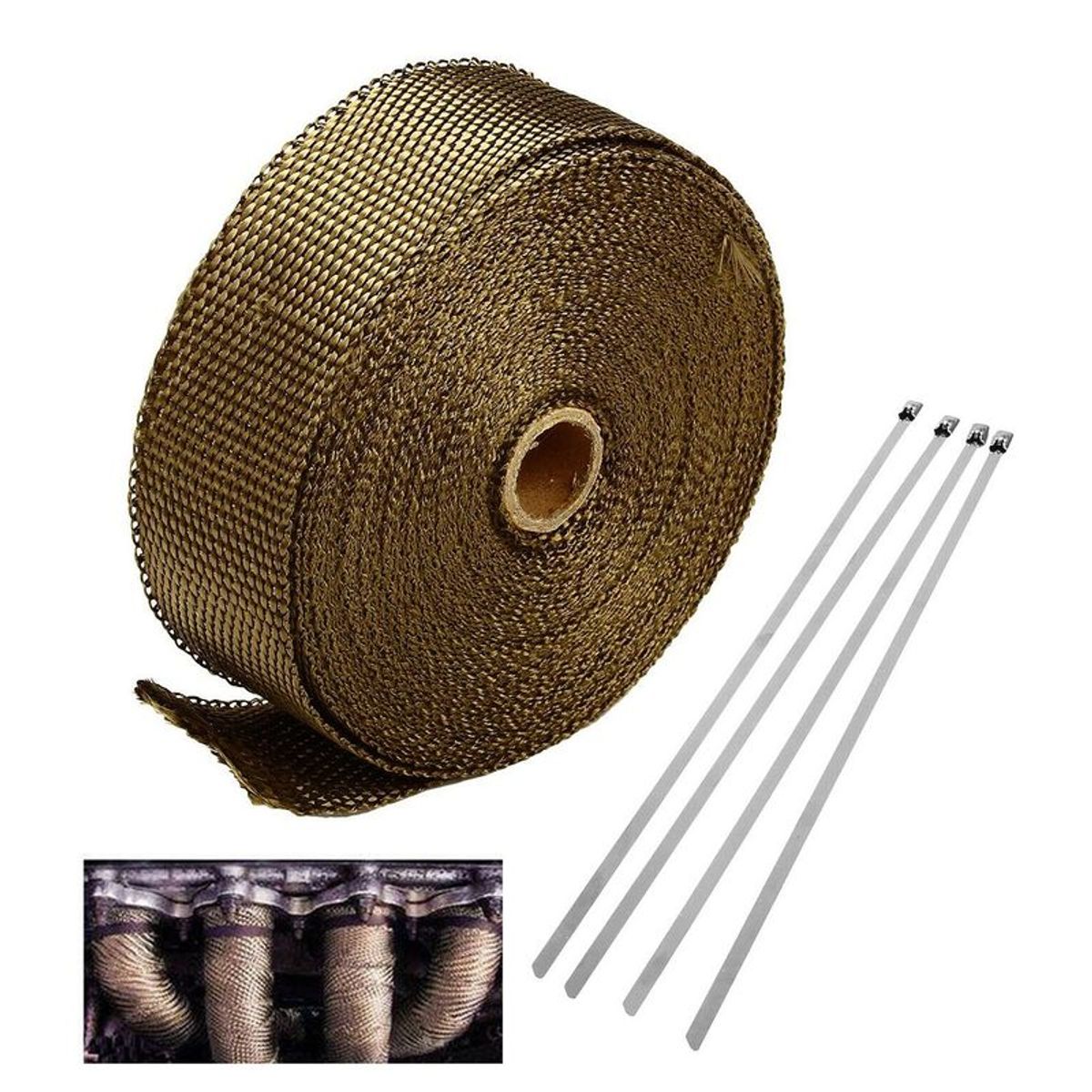 GENERICO - Cinta Térmica Fibra De Titanio 10mt＋ 4 Abrazadera Metálica