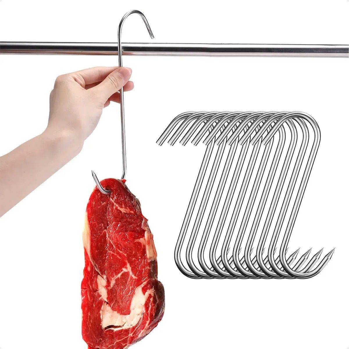 KUANGYE - Pack 10 Gancho Carnicero 20cm Acero Inoxidable Para Colgar