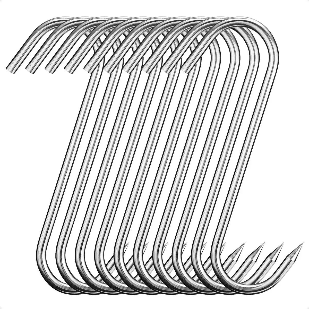 KUANGYE - Pack 10 Gancho Carnicero 20cm Acero Inoxidable Para Colgar
