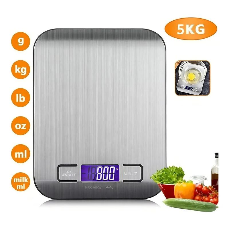 GENERICO - Balanza Pesa Digital Cocina Gramera Acero Inoxidable 5 Kilos