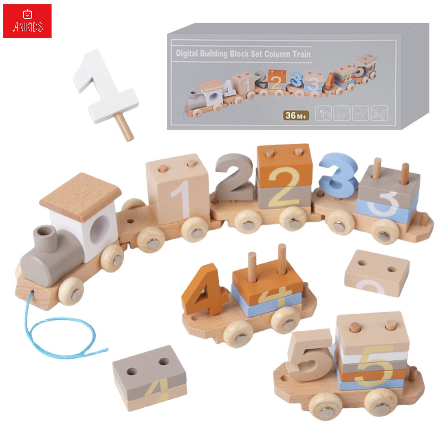 ANIKIDS Juguete Didáctico Montessori Tren Sensorial Madera Niño