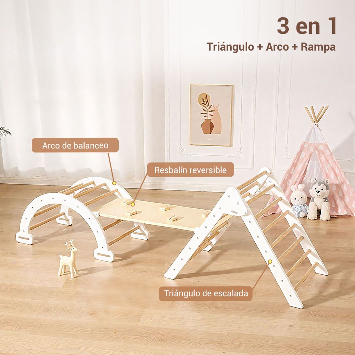 ZSPK - Juguete Montessori 3 en 1 de Madera – Escalada Arco Resbalín