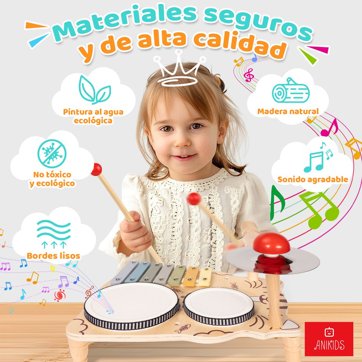 ANIKIDS - Juguete Didáctico Montessori Musical 7 En 1 Madera Niño Niña